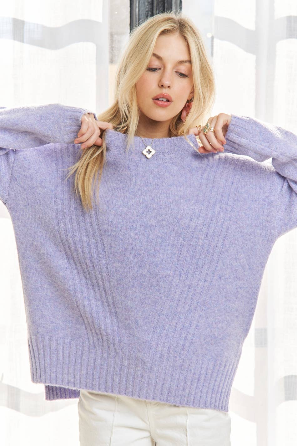 Lavender rib accent sweater