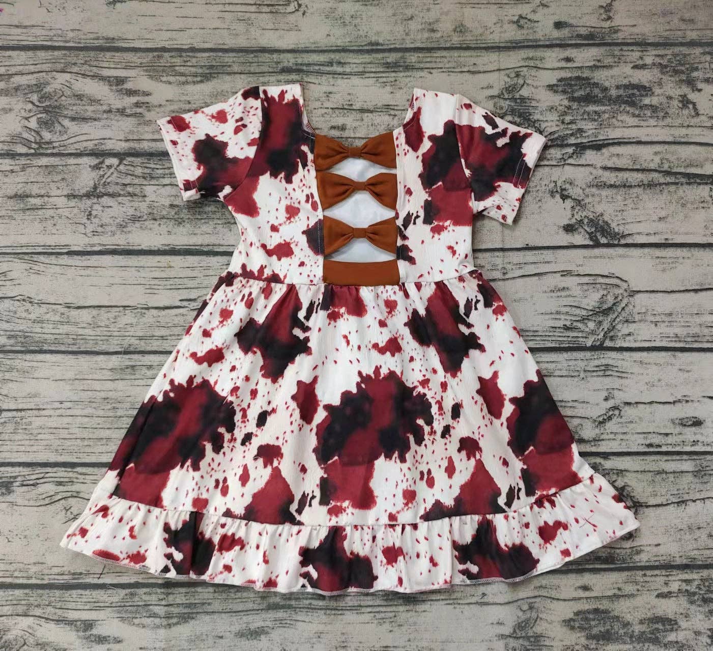 Baby girls summer cow print bow knee length dresses
