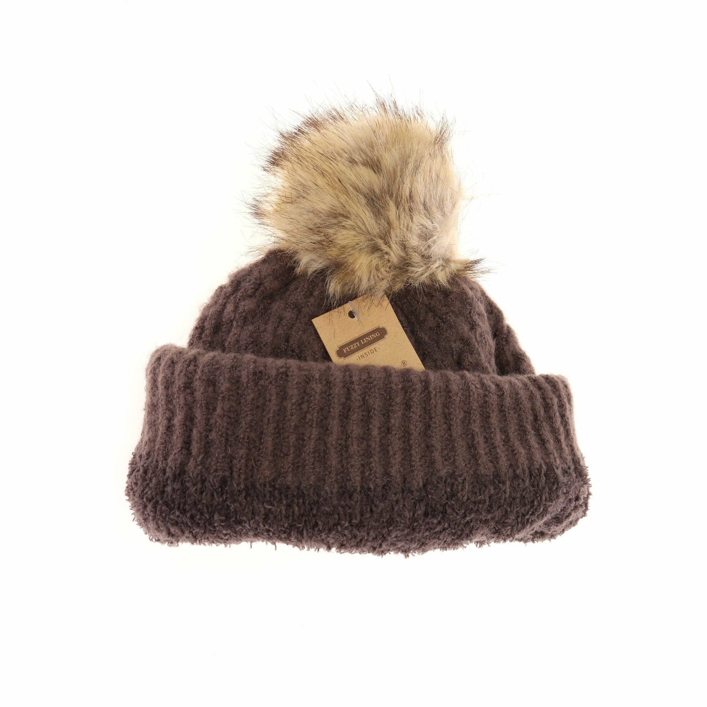 Solid Smocked Stitch Fur Pom C.C Beanie hat