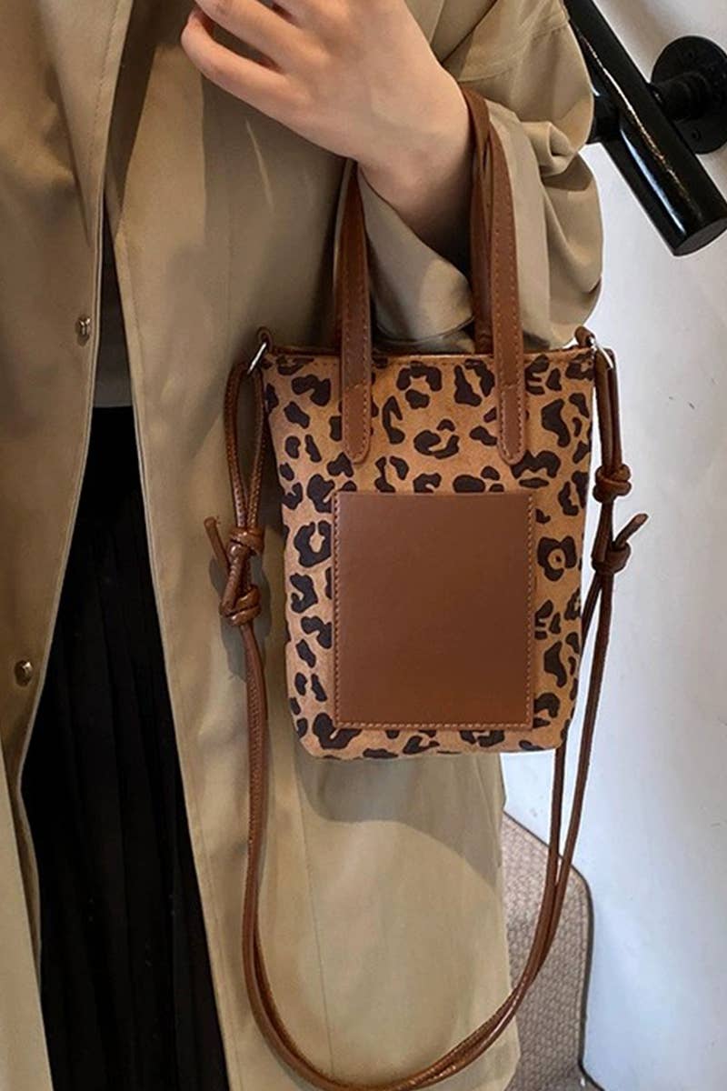 Vintage Suede Crossbody Mini Bucket Tote Bag