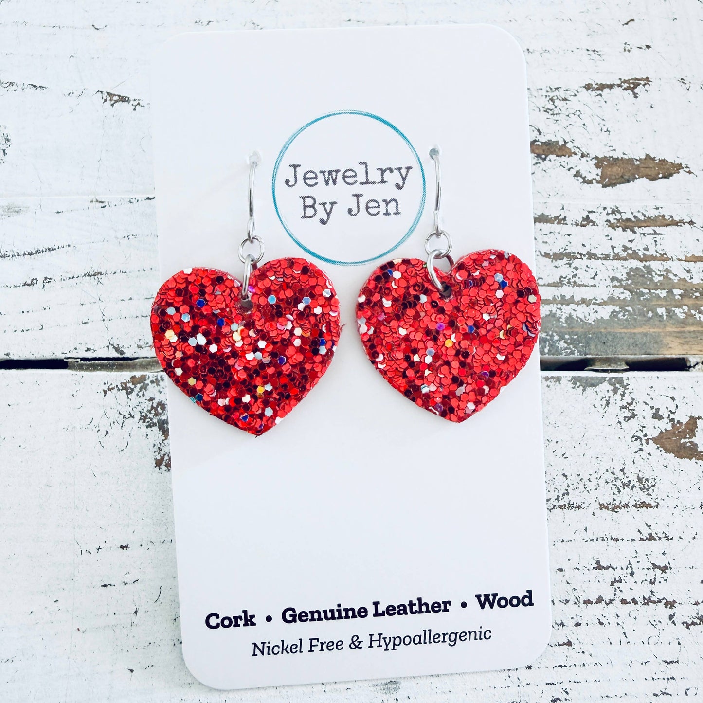 Heart Earrings: Red Confetti Glitter