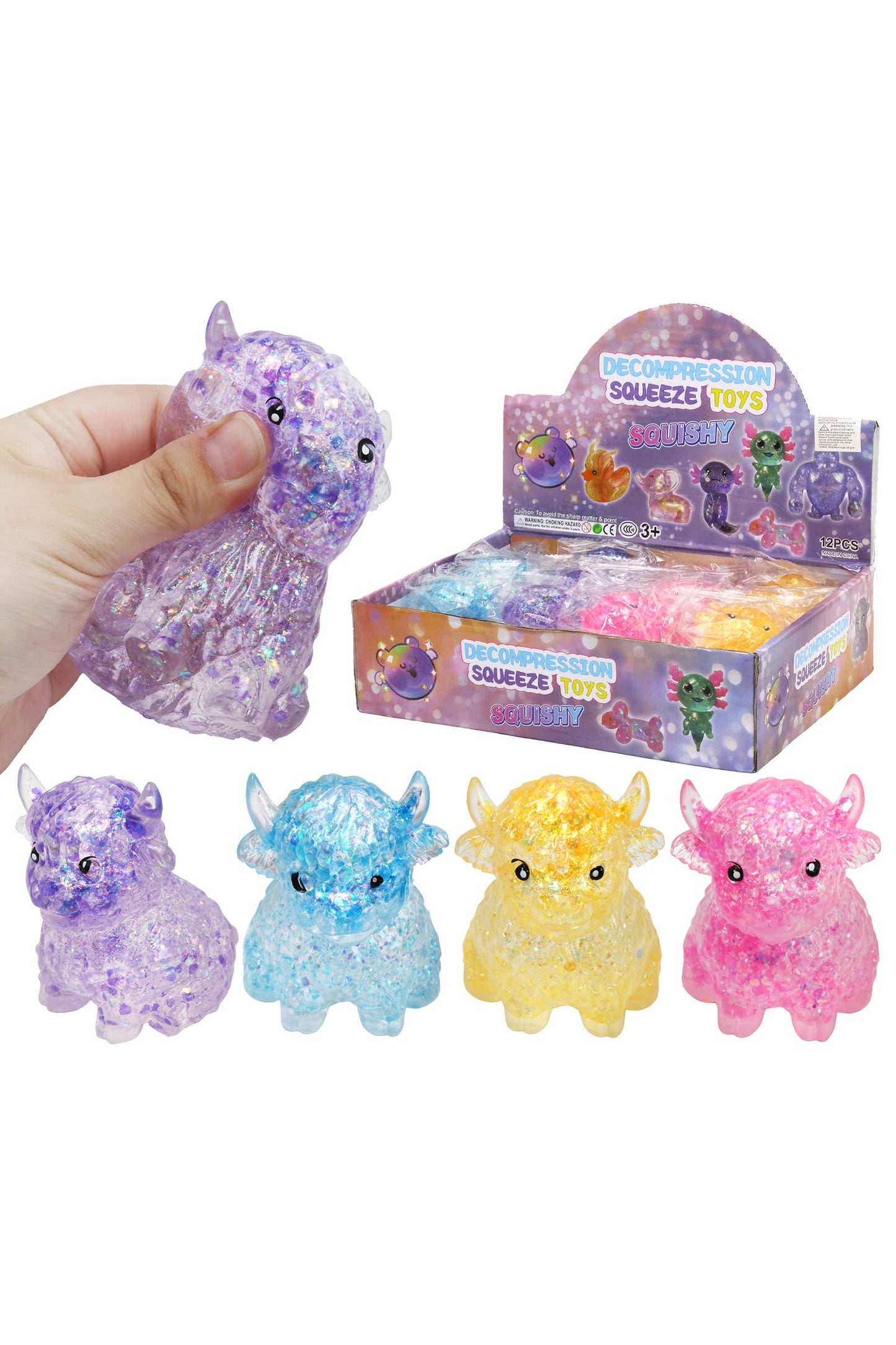 Highland Cow Glitter Maltose Squishy Toy