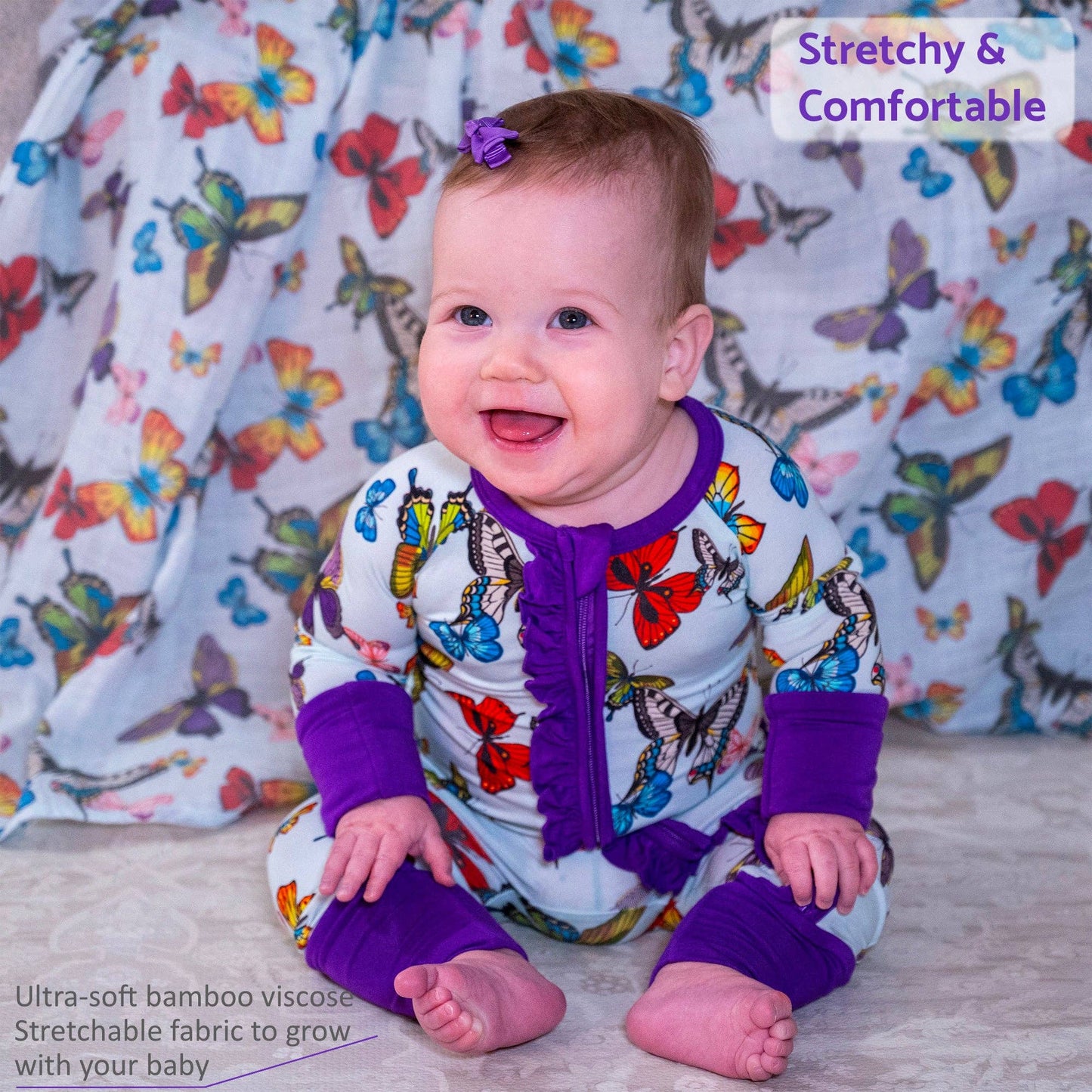 Butterfly Away Ruffle Zipper One Piece Pajama