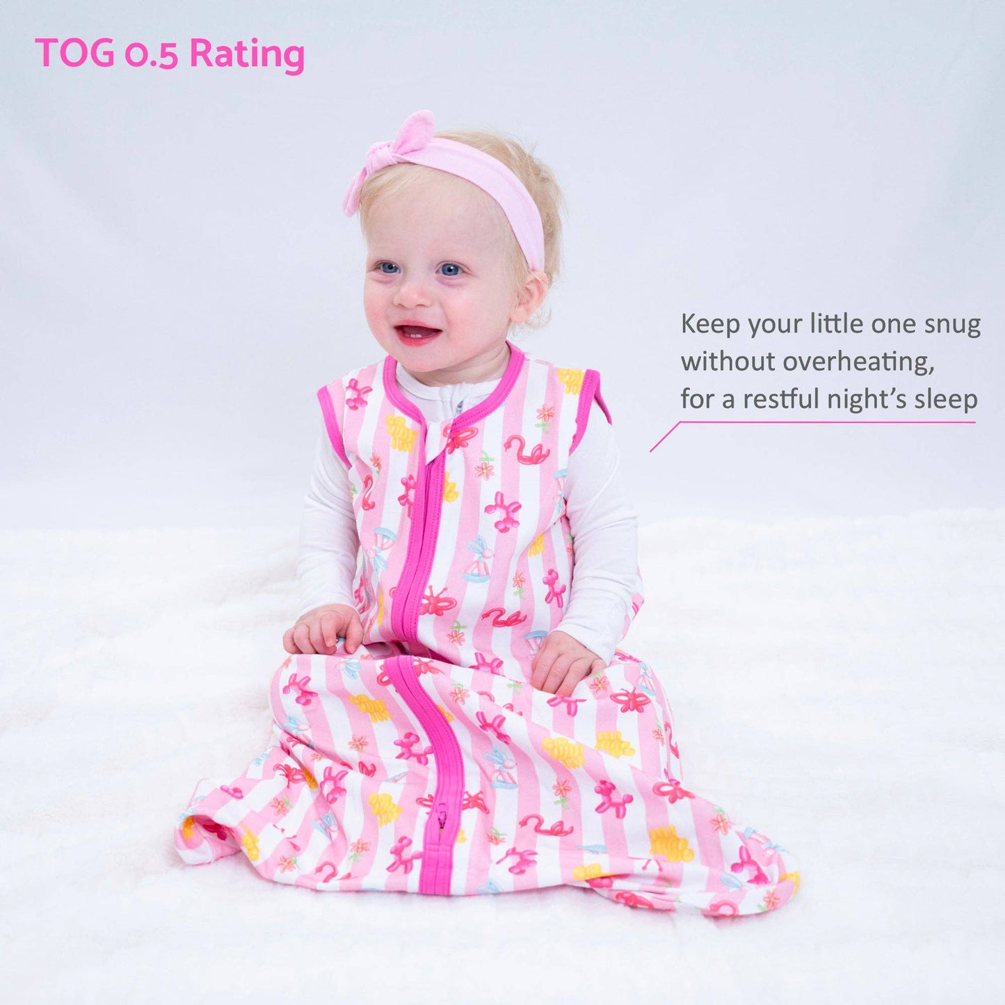 Pink Balloon Animal Organic Cotton Sleep Sack 0.5 TOG