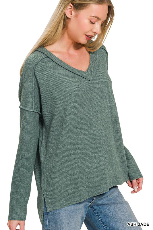 Ash jade Ribbed Hacci top