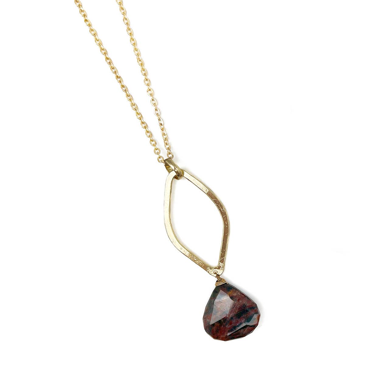 Gold Plated Geometric Necklace - Bloodstone