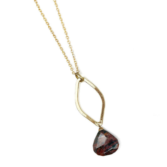 Gold Plated Geometric Necklace - Bloodstone
