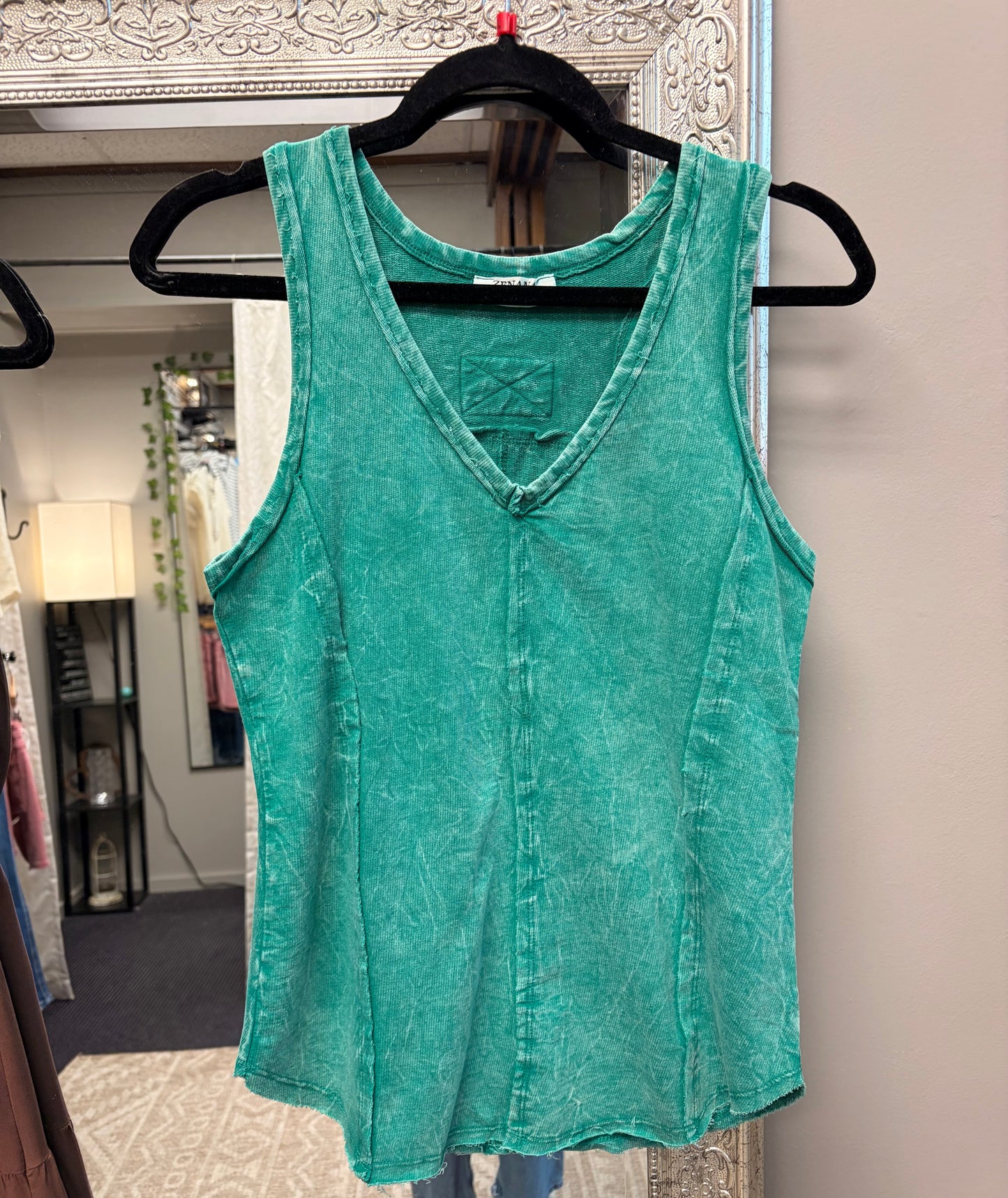 Knit Raw Hem acid wash Racerback tank