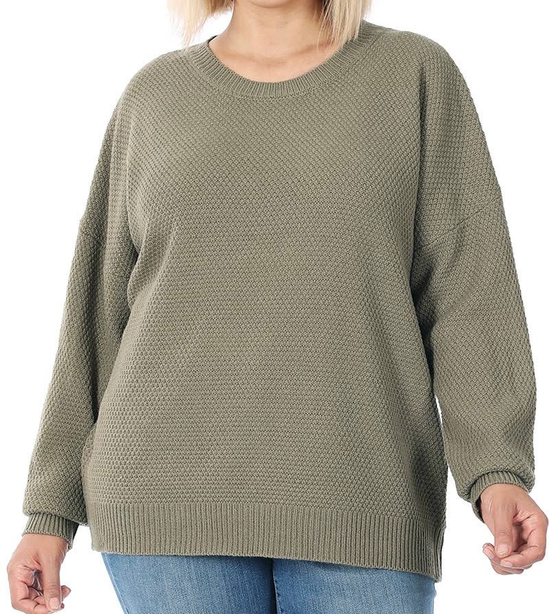 Khaki PLUS round neck basic sweater