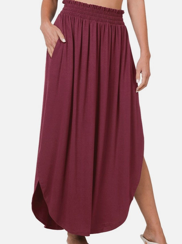 Burgundy Maxi Skirt with Slit
