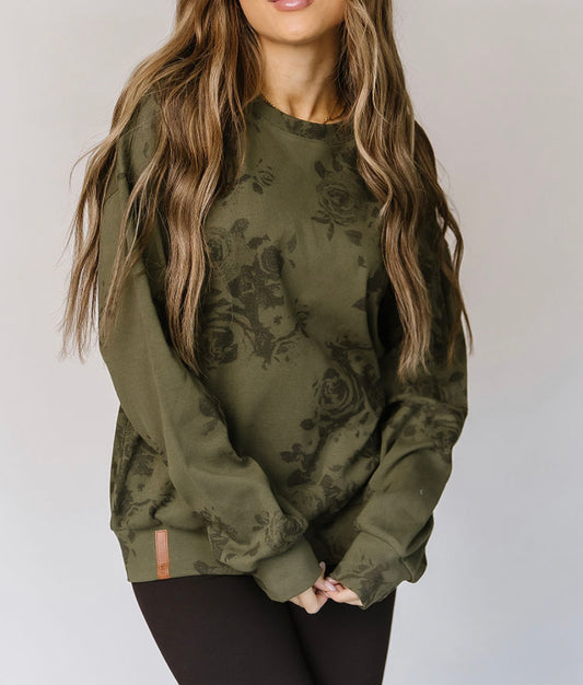 Olive floral Ampersand pullover top