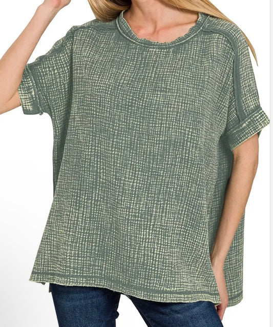 Ash jade acid wash gauze top