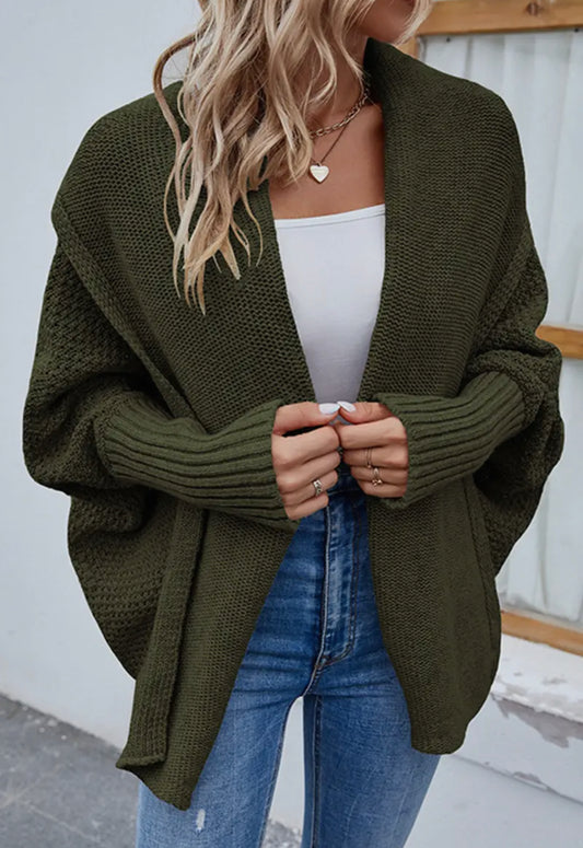 Olive Oversized Open Front Sweater