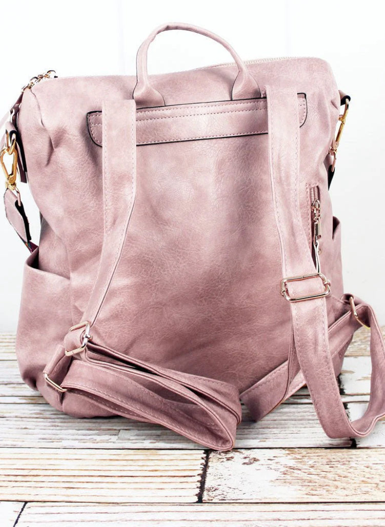 Faux leather backpack tote bag