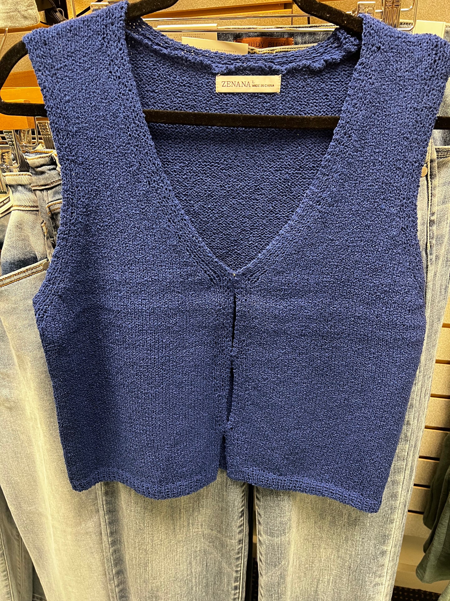 Blue v-neck knit sweater vest