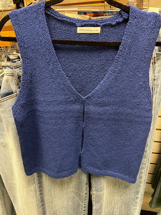Blue v-neck knit sweater vest