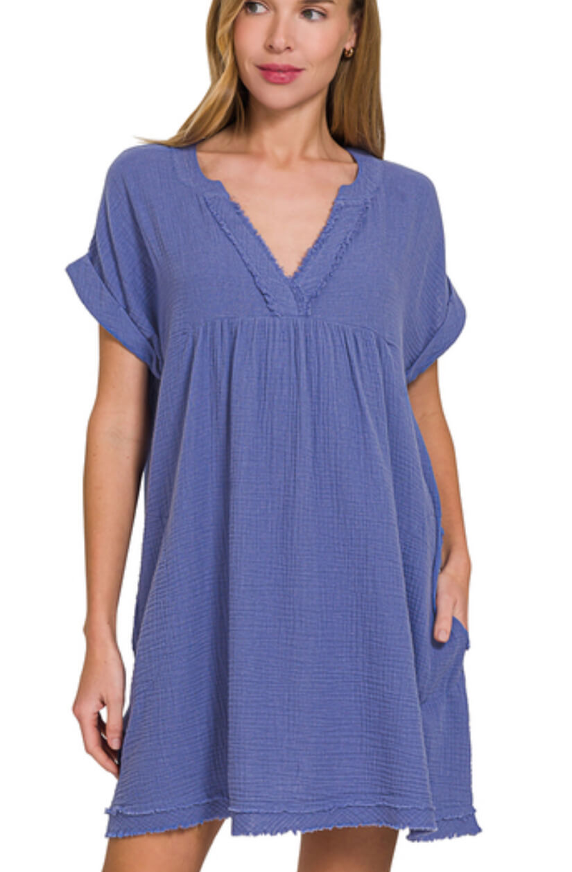 Marlin raw edge gauze dress