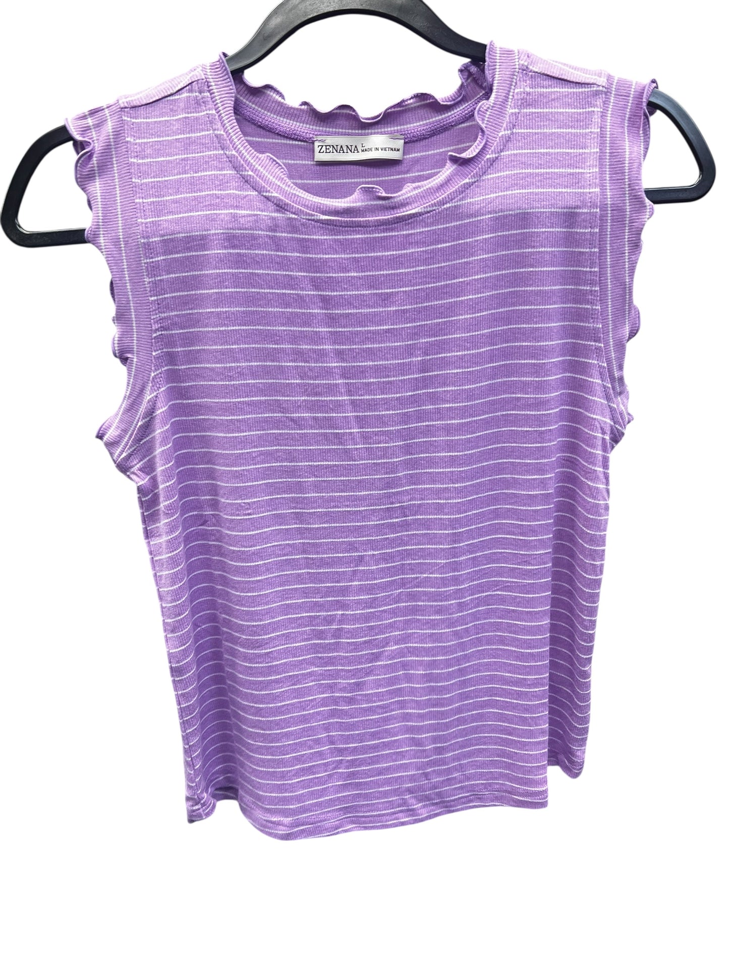 Ribbed ruffle trim striped top