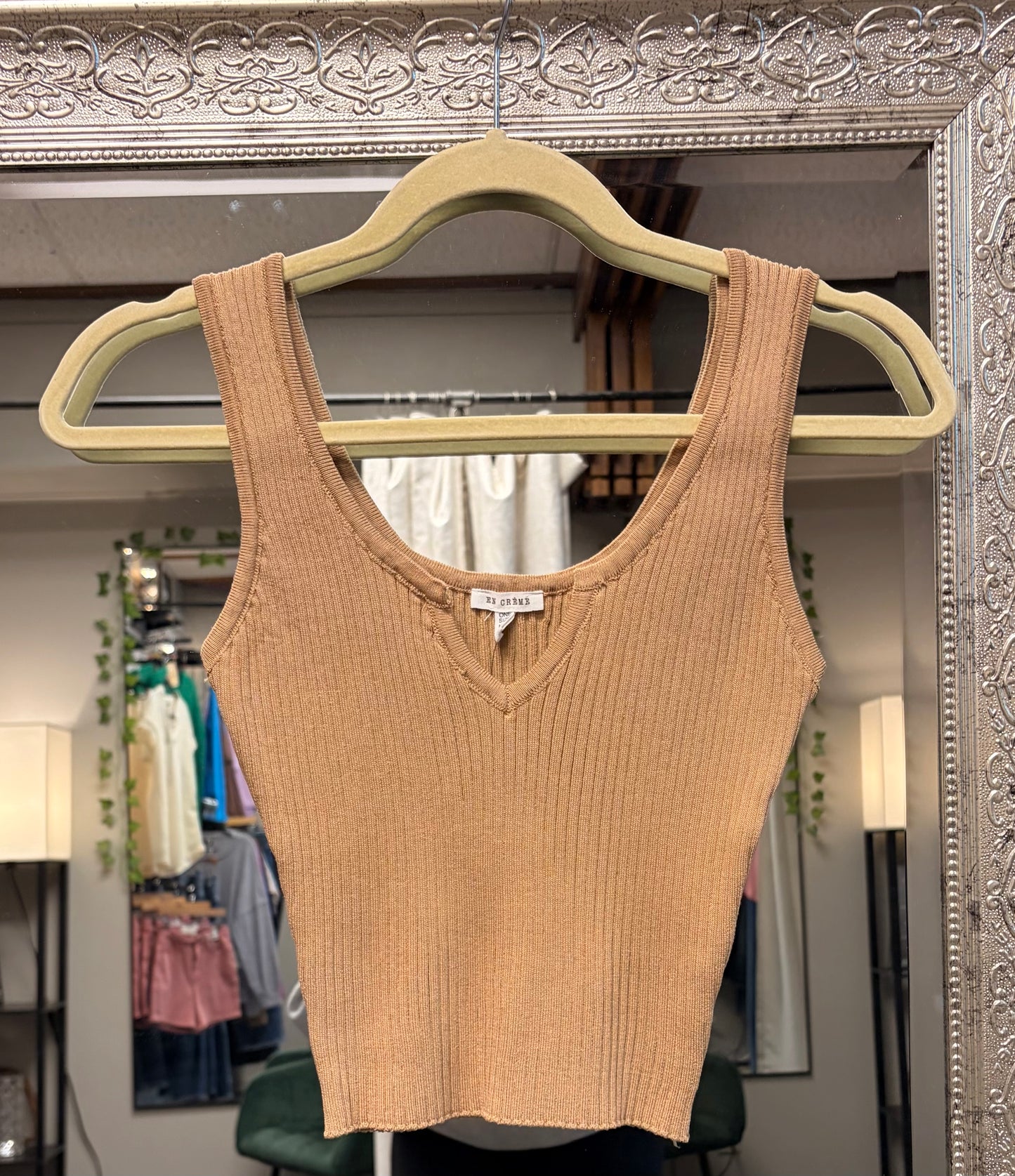 Tan ribbed crop top