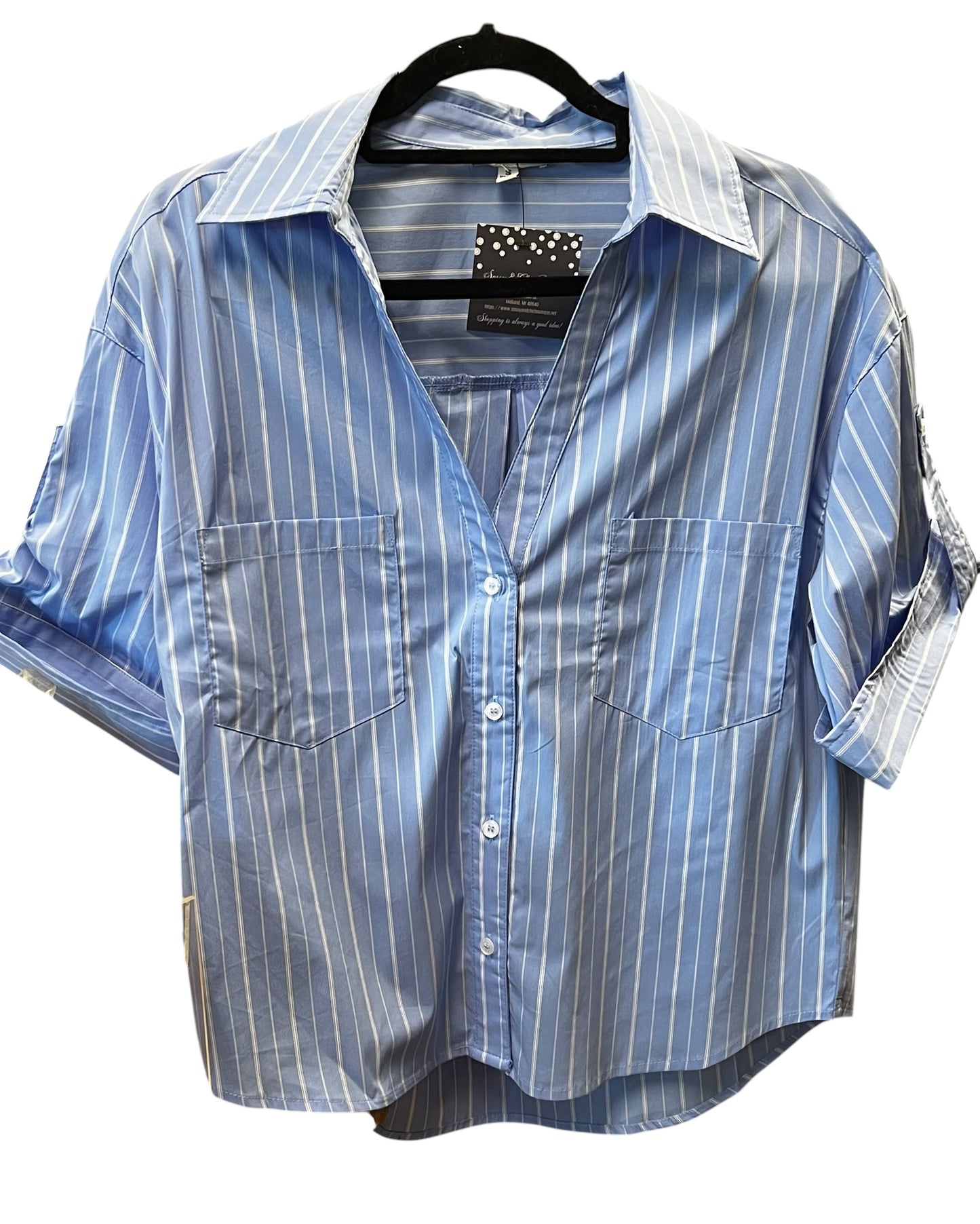 Light blue and white button down top
