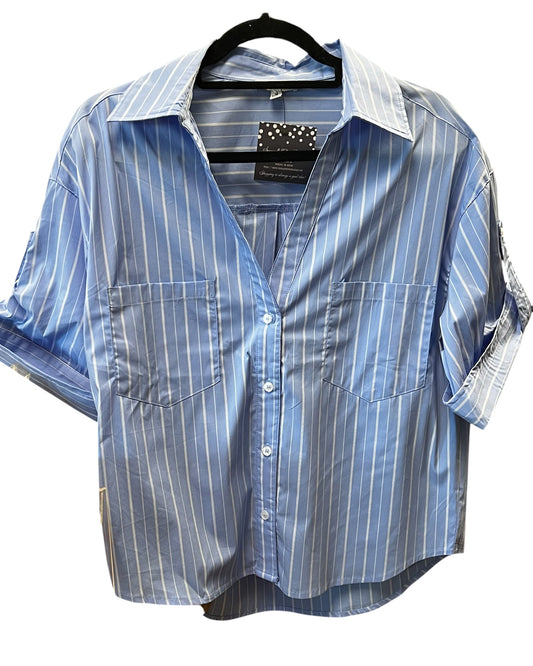 Light blue and white button down top