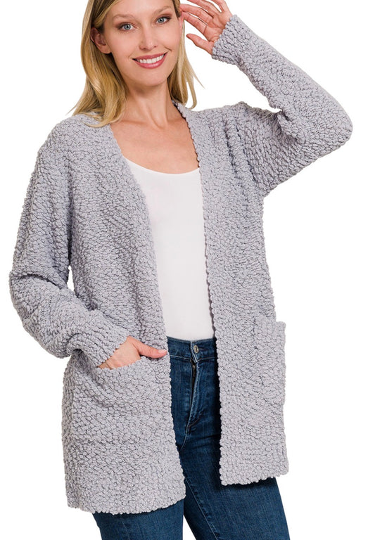 Lt Grey popcorn cardigan sweater