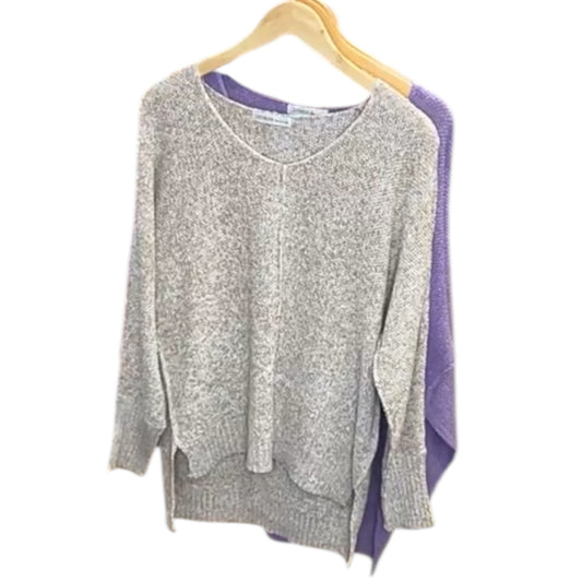 Light mocha v-neck knit hi-low sweater
