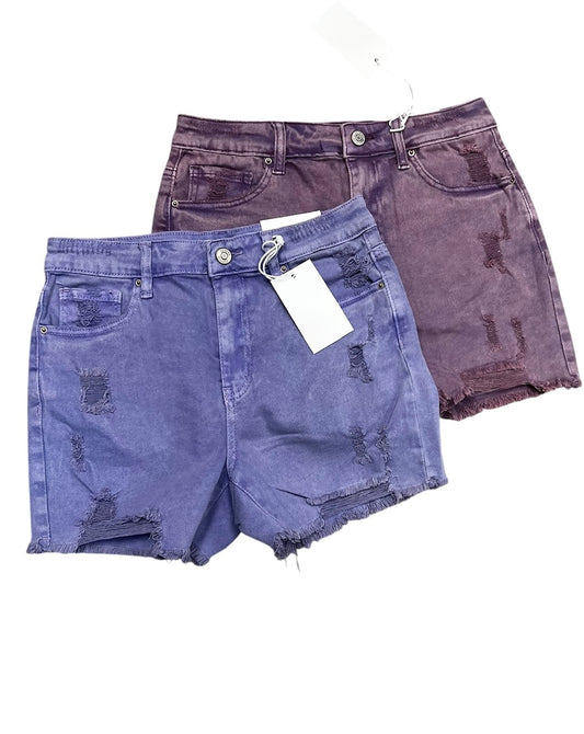 Washed denim shorts w/raw edge