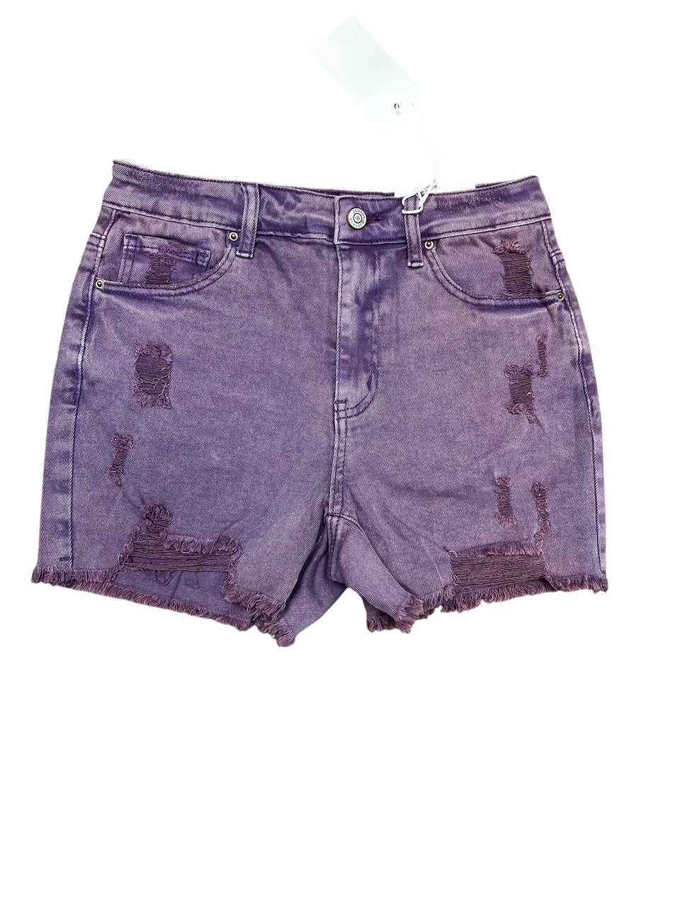 Washed denim shorts w/raw edge