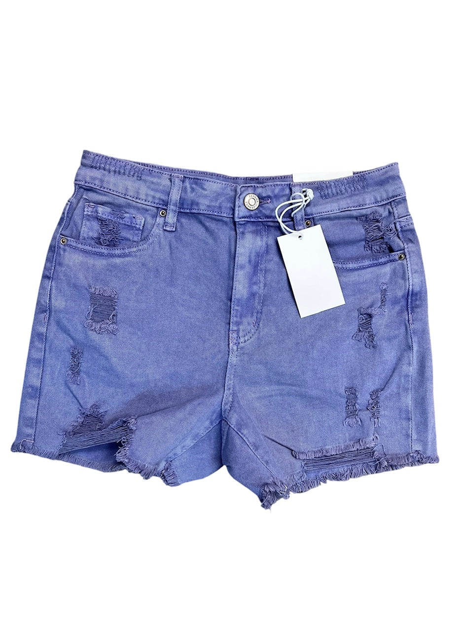 Washed denim shorts w/raw edge