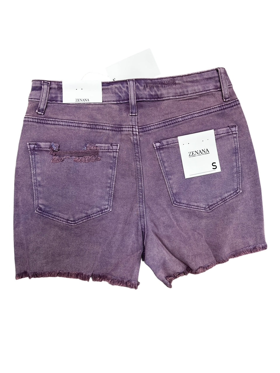 Washed denim shorts w/raw edge