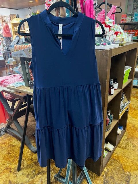 Navy sleeveless tiered dress