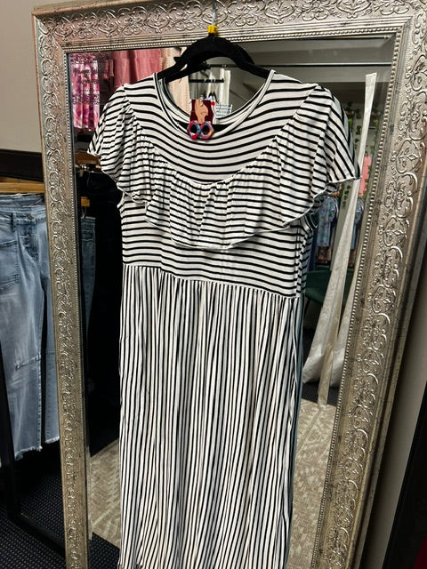 Stripe ruffle maxi dress