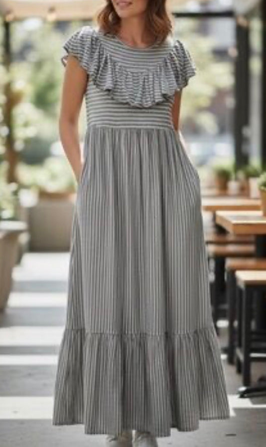 Stripe ruffle maxi dress