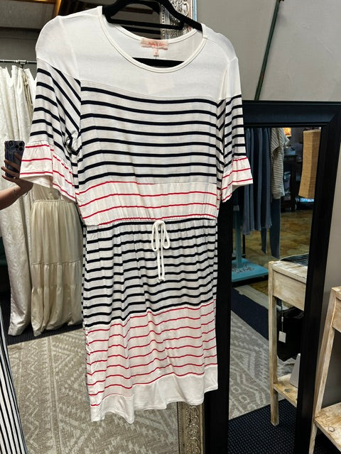 Summer stripe dress w/tie waist