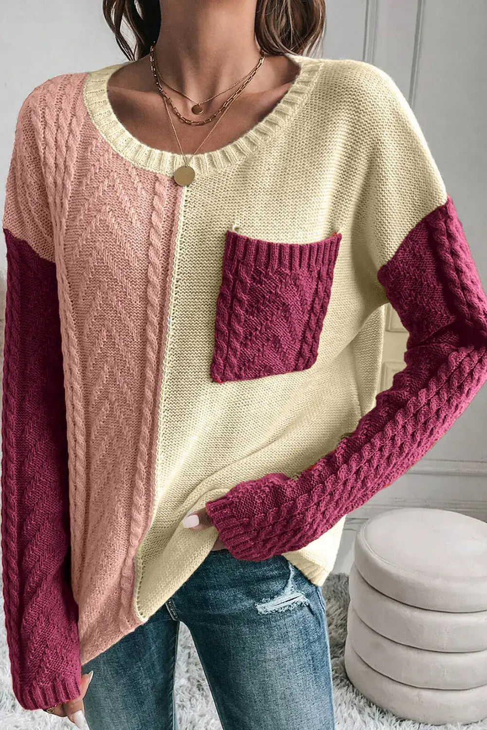 Colorblock Patched Pocket Sweater