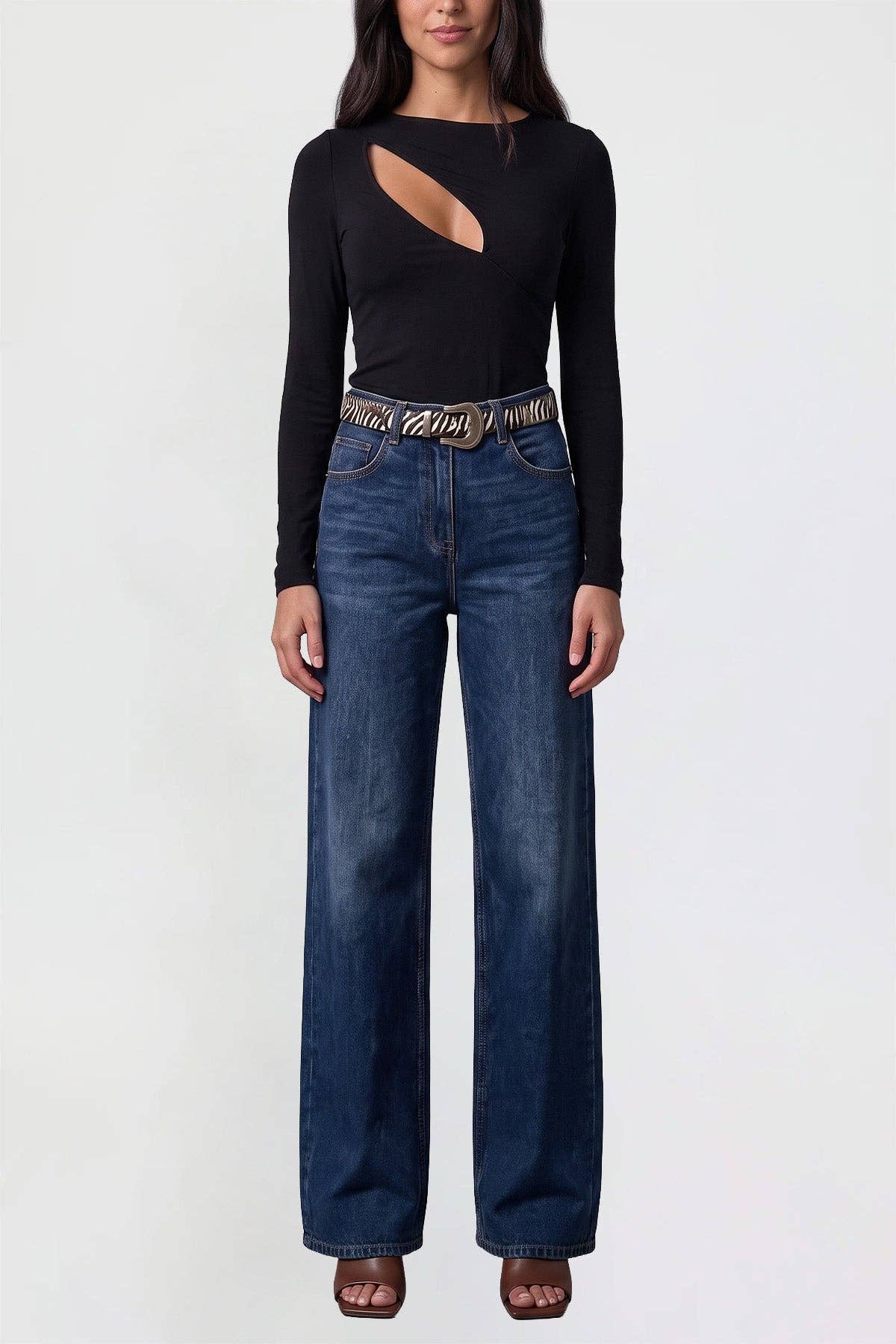 Hazel High Rise Belted Wide Leg Jeans