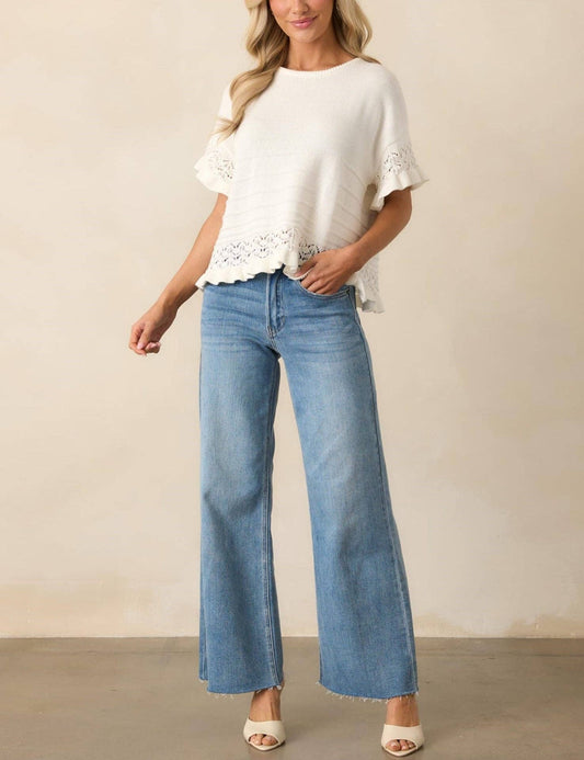 Ruffle Sleeve Crochet Knit top