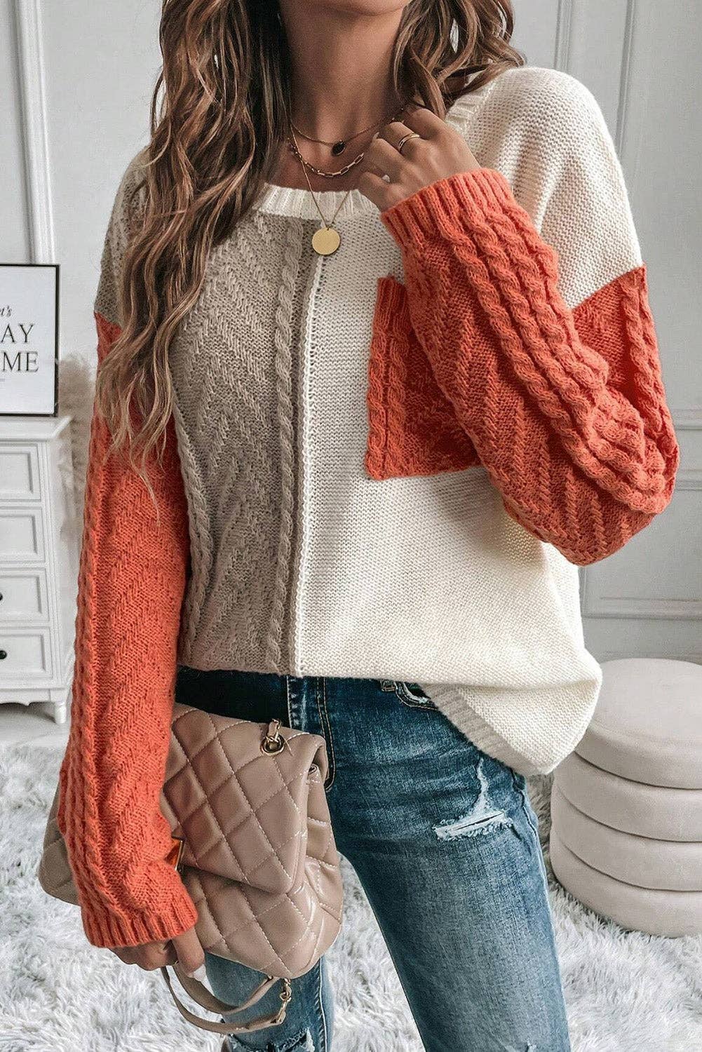 Colorblock Patched Pocket Sweater