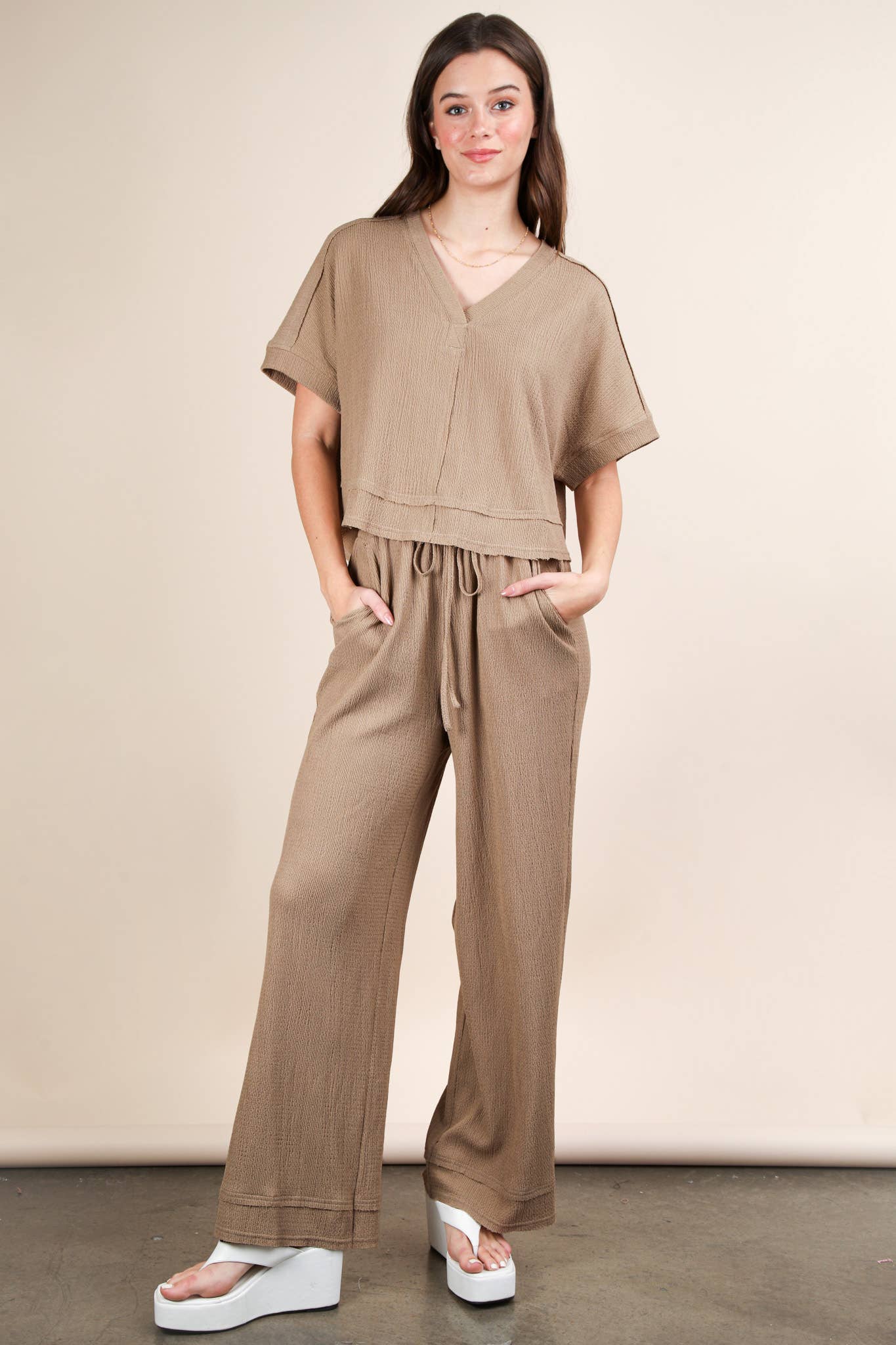 Textured Knit Casual Top & Pants Set