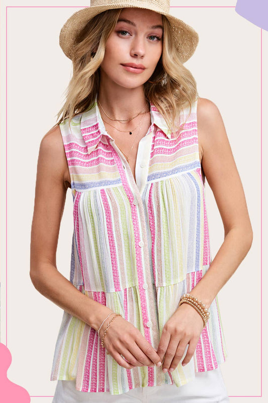 Multi-color Shirt Sleeveless Top