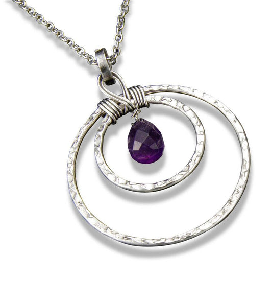 Antique Silver Double Hoop & Amethyst Necklace