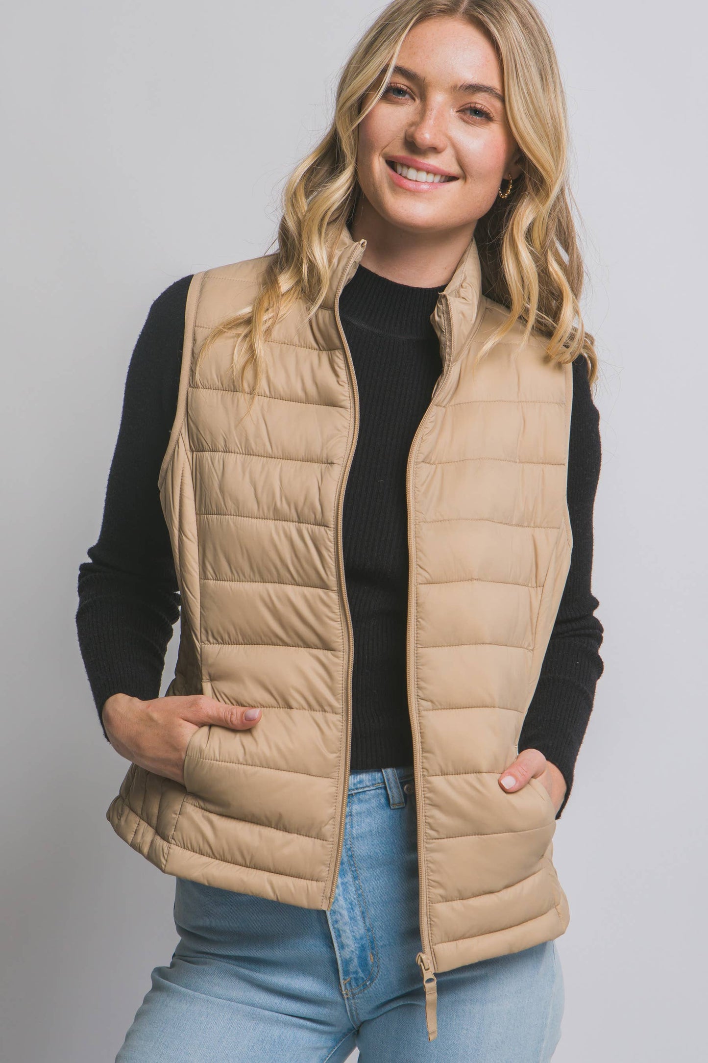 Khaki Lightweight Padded Puffer Vest