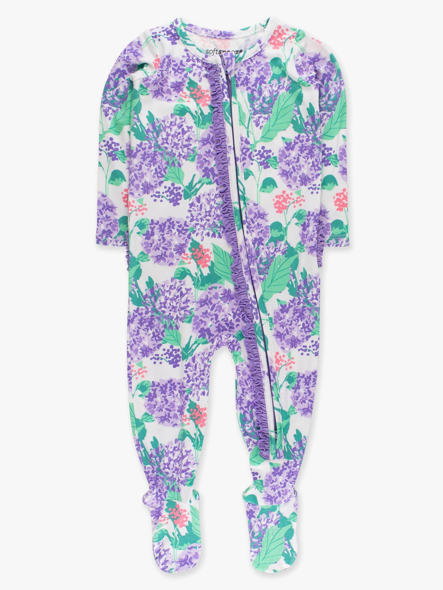 Purple Hydrangea Garden Footed Ruffle One Piece Pajama
