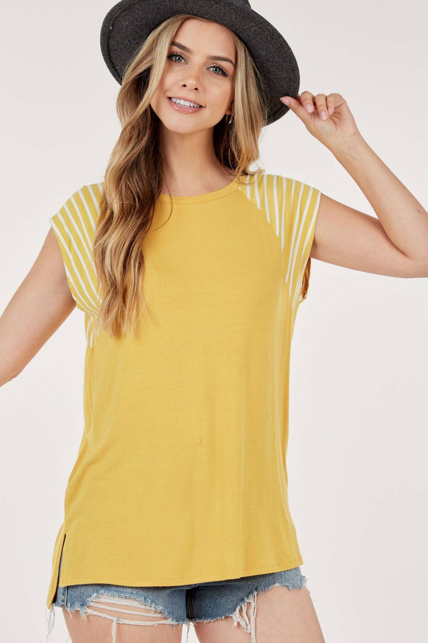 Yellow striped sleeve top