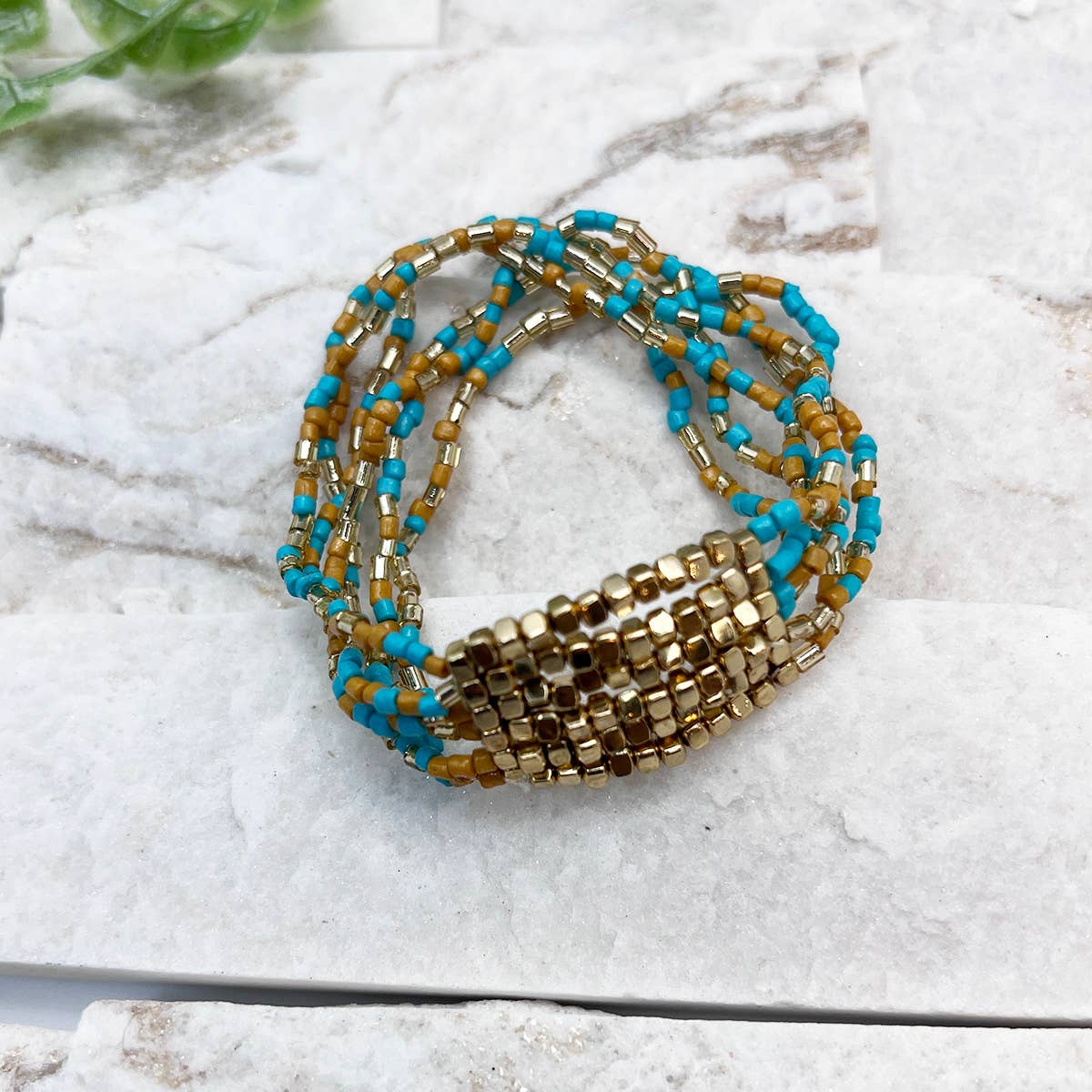 Turquoise water-Seed Bead Stretch Bracelet