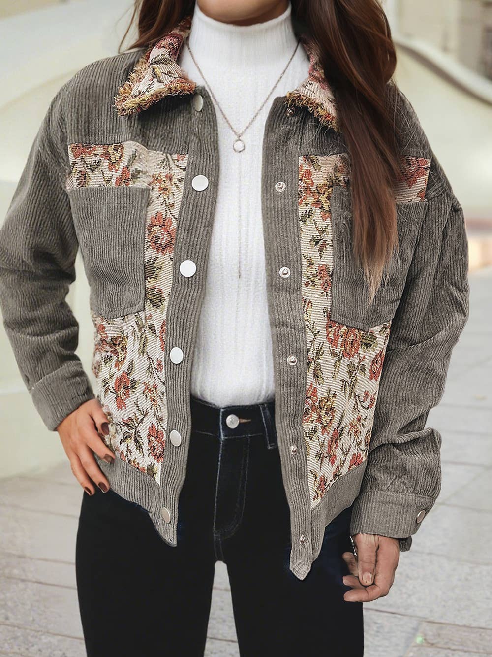 Ribbed Retro Floral Patchwork Jacket
