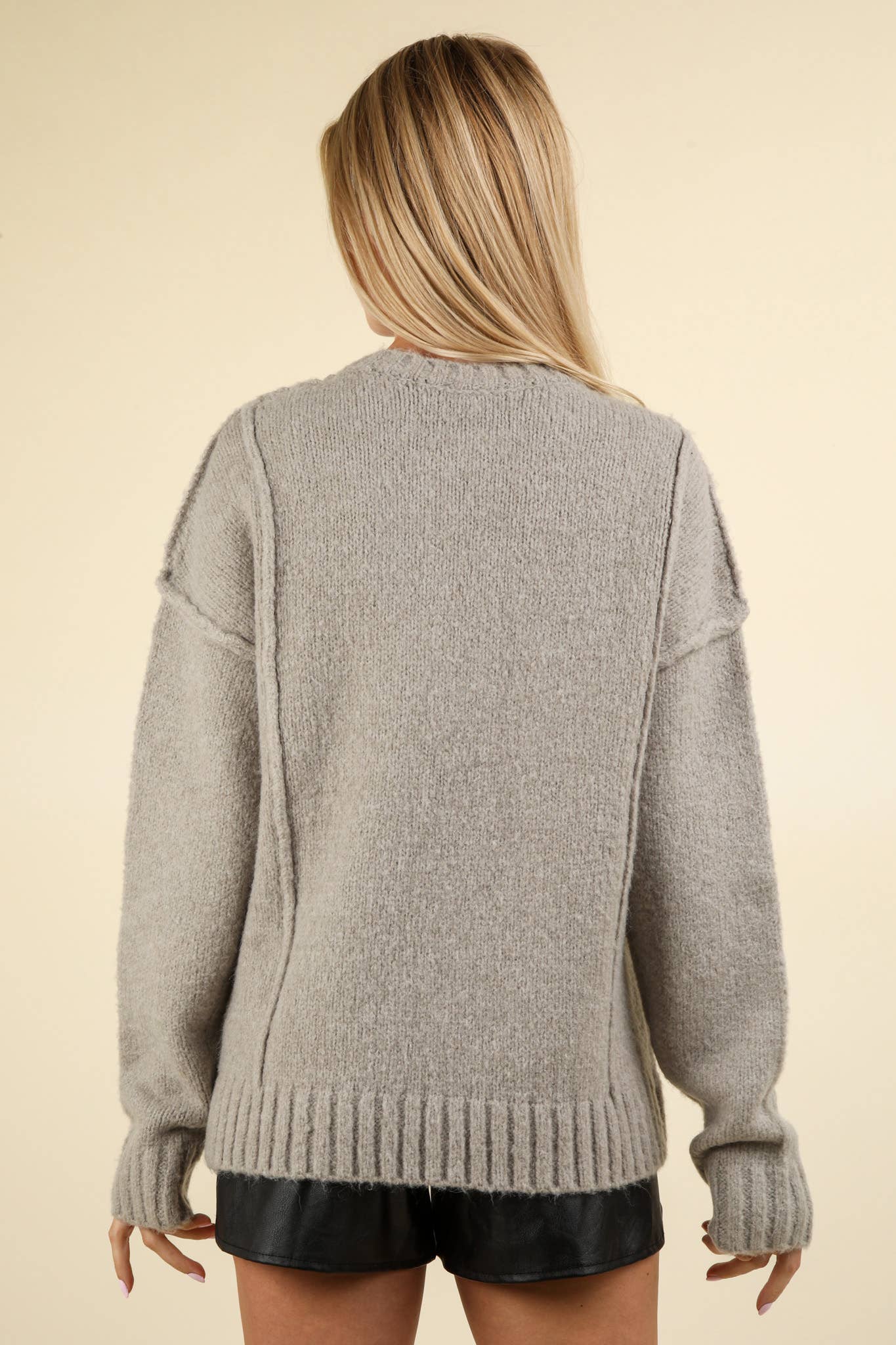 Grey Oversized Knit Pullover Sweater Top