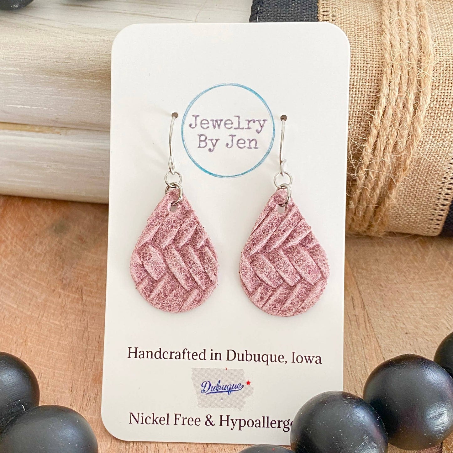 Small Teardrop Earrings: Pink Chiffon Braided