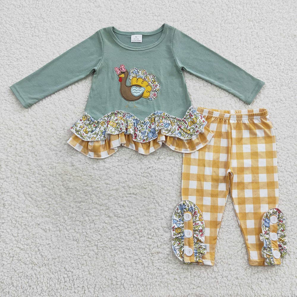 Baby Girls Thanksgiving Turkey Ruffle Top with Tunic Pants